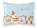 Merry Christmas Carolers English Bulldog Fawn White Standard Pillowcase Lightweight Super Soft Easy Care Decorative Artwork Pillowcase, Standard