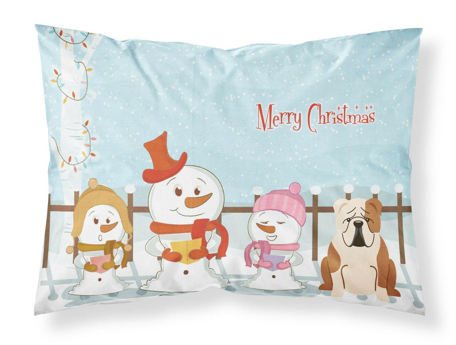 Merry Christmas Carolers English Bulldog Fawn White Standard Pillowcase Lightweight Super Soft Easy Care Decorative Artwork Pillowcase, Standard