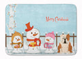 Merry Christmas Carolers English Bulldog Fawn White Memory Foam Kitchen Mat Machine Washable Anti-Fatigue Cushion Comfort Bath or Kitchen Rug