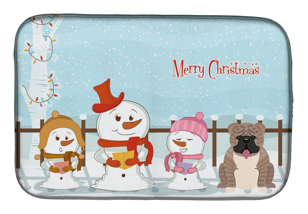 Merry Christmas Carolers English Bulldog Grey Brindle Dish Drying Mat Absorbent Dish Drying Mat Pad for Kitchen Counter Dish Drainer Mat for Countertop, 14 x 21", Multicolor
