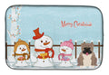 Merry Christmas Carolers English Bulldog Grey Brindle Dish Drying Mat Absorbent Dish Drying Mat Pad for Kitchen Counter Dish Drainer Mat for Countertop, 14 x 21", Multicolor