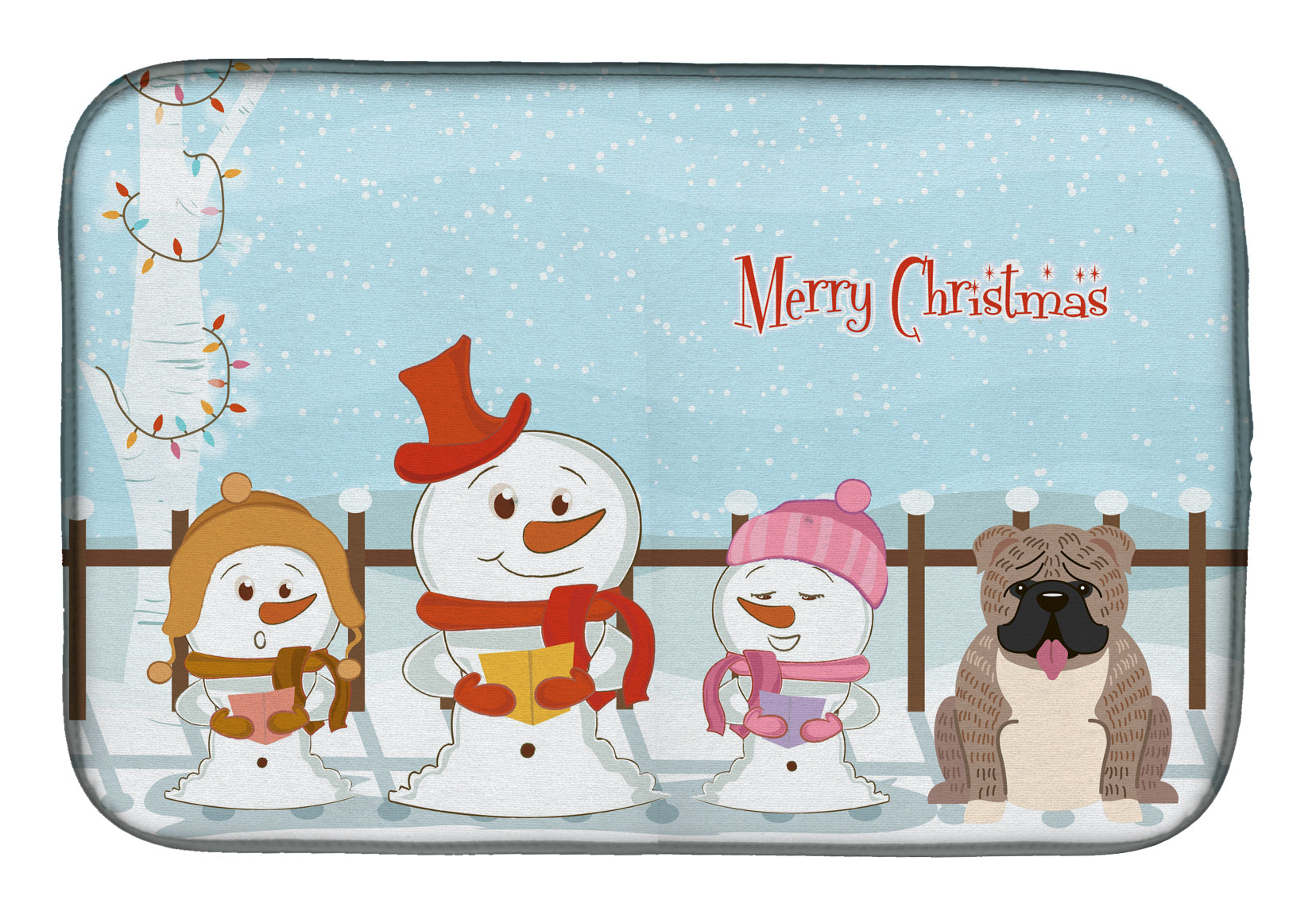 Merry Christmas Carolers English Bulldog Grey Brindle Dish Drying Mat Absorbent Dish Drying Mat Pad for Kitchen Counter Dish Drainer Mat for Countertop, 14 x 21", Multicolor