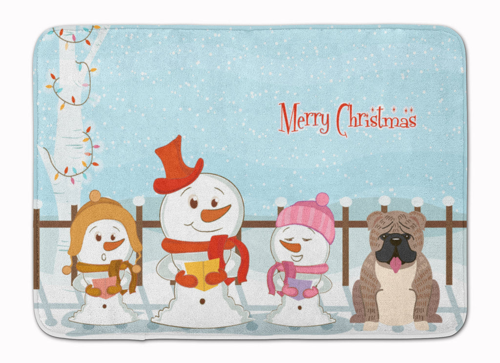 Merry Christmas Carolers English Bulldog Grey Brindle Memory Foam Kitchen Mat Machine Washable Anti-Fatigue Cushion Comfort Bath or Kitchen Rug