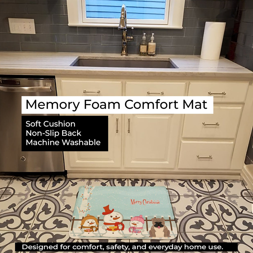 Merry Christmas Carolers English Bulldog Grey Brindle Memory Foam Kitchen Mat Machine Washable Anti-Fatigue Cushion Comfort Bath or Kitchen Rug