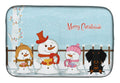 Merry Christmas Carolers Wire Haired Dachshund Black Tan Dish Drying Mat Absorbent Dish Drying Mat Pad for Kitchen Counter Dish Drainer Mat for Countertop, 14 x 21", Multicolor