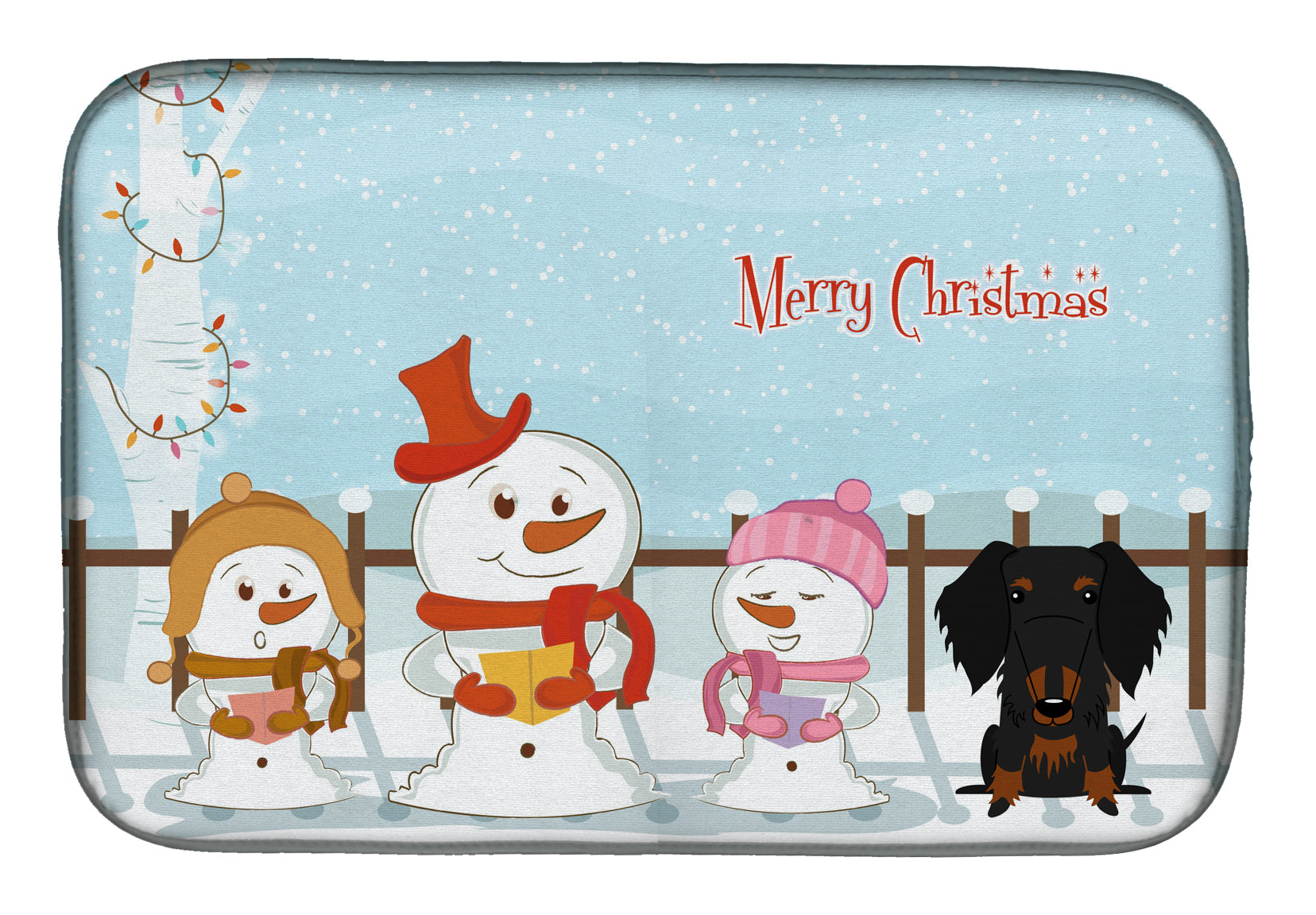 Merry Christmas Carolers Wire Haired Dachshund Black Tan Dish Drying Mat Absorbent Dish Drying Mat Pad for Kitchen Counter Dish Drainer Mat for Countertop, 14 x 21", Multicolor
