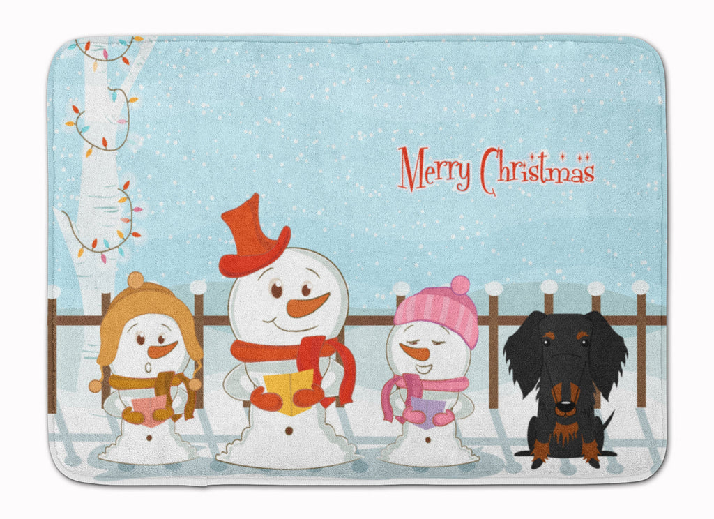 Merry Christmas Carolers Wire Haired Dachshund Black Tan Memory Foam Kitchen Mat Machine Washable Anti-Fatigue Cushion Comfort Bath or Kitchen Rug