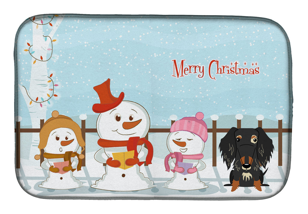 Merry Christmas Carolers Wire Haired Dachshund Dapple Dish Drying Mat Absorbent Dish Drying Mat Pad for Kitchen Counter Dish Drainer Mat for Countertop, 14 x 21", Multicolor