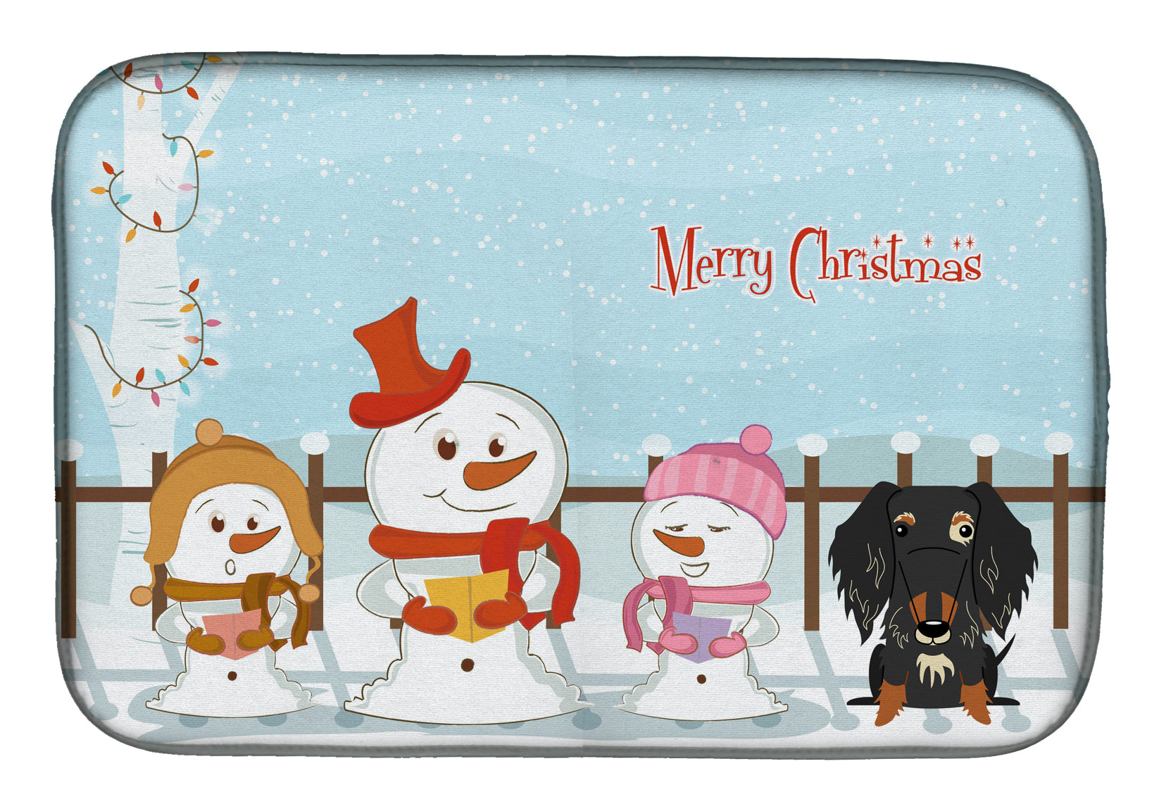 Merry Christmas Carolers Wire Haired Dachshund Dapple Dish Drying Mat Absorbent Dish Drying Mat Pad for Kitchen Counter Dish Drainer Mat for Countertop, 14 x 21", Multicolor