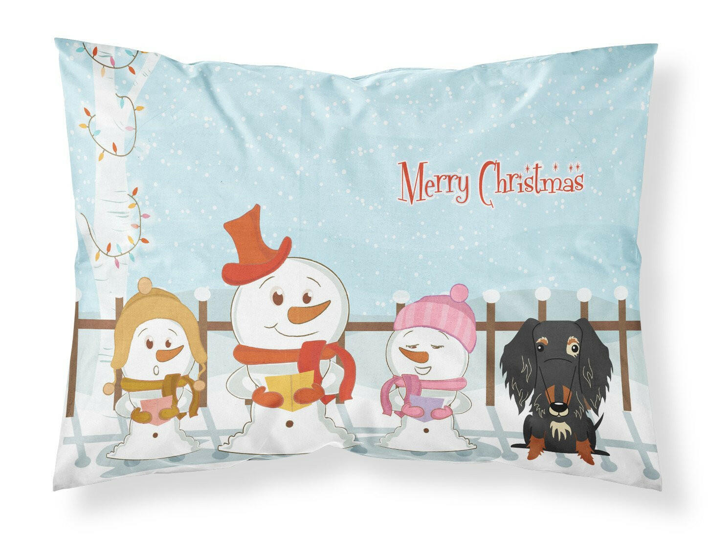 Merry Christmas Carolers Wire Haired Dachshund Dapple Standard Pillowcase Lightweight Super Soft Easy Care Decorative Artwork Pillowcase, Standard