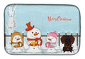 Merry Christmas Carolers Wire Haired Dachshund Chocolate Dish Drying Mat Absorbent Dish Drying Mat Pad for Kitchen Counter Dish Drainer Mat for Countertop, 14 x 21", Multicolor