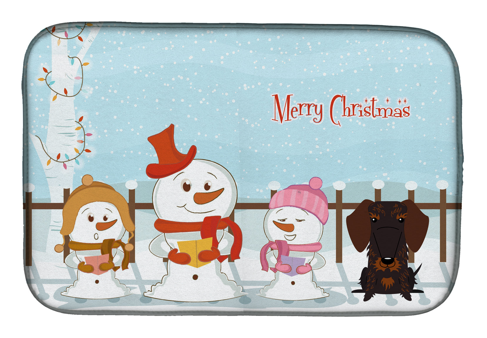 Merry Christmas Carolers Wire Haired Dachshund Chocolate Dish Drying Mat Absorbent Dish Drying Mat Pad for Kitchen Counter Dish Drainer Mat for Countertop, 14 x 21", Multicolor