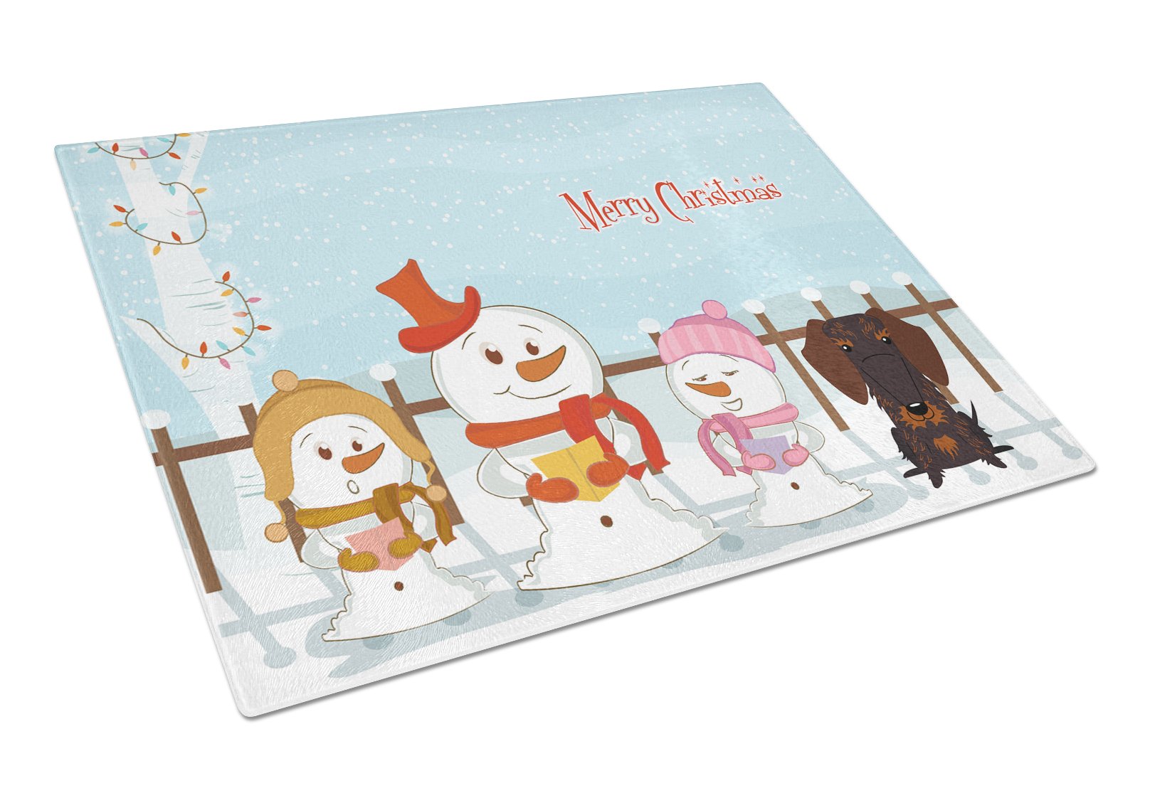 Merry Christmas Carolers Wire Haired Dachshund Chocolate Cutting Board Tempered Glass Kitchen Cutting Surface, Heat Resistant Chopping, Non-Slip Feet, Food Prep & Serving