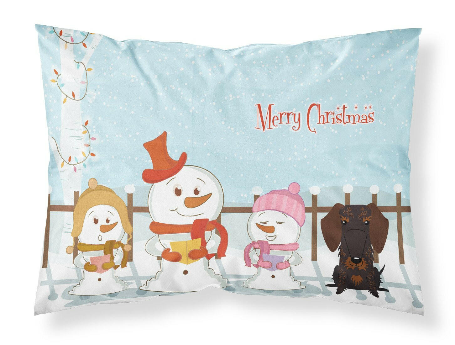 Merry Christmas Carolers Wire Haired Dachshund Chocolate Standard Pillowcase Lightweight Super Soft Easy Care Decorative Artwork Pillowcase, Standard