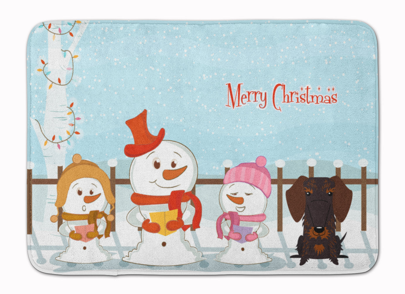 Merry Christmas Carolers Wire Haired Dachshund Chocolate Memory Foam Kitchen Mat Machine Washable Anti-Fatigue Cushion Comfort Bath or Kitchen Rug