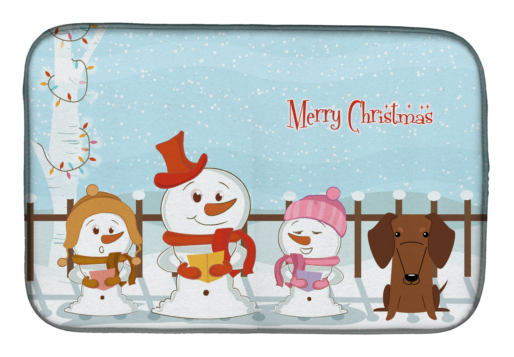 Merry Christmas Carolers Dachshund Red Brown Dish Drying Mat Absorbent Dish Drying Mat Pad for Kitchen Counter Dish Drainer Mat for Countertop, 14 x 21", Multicolor
