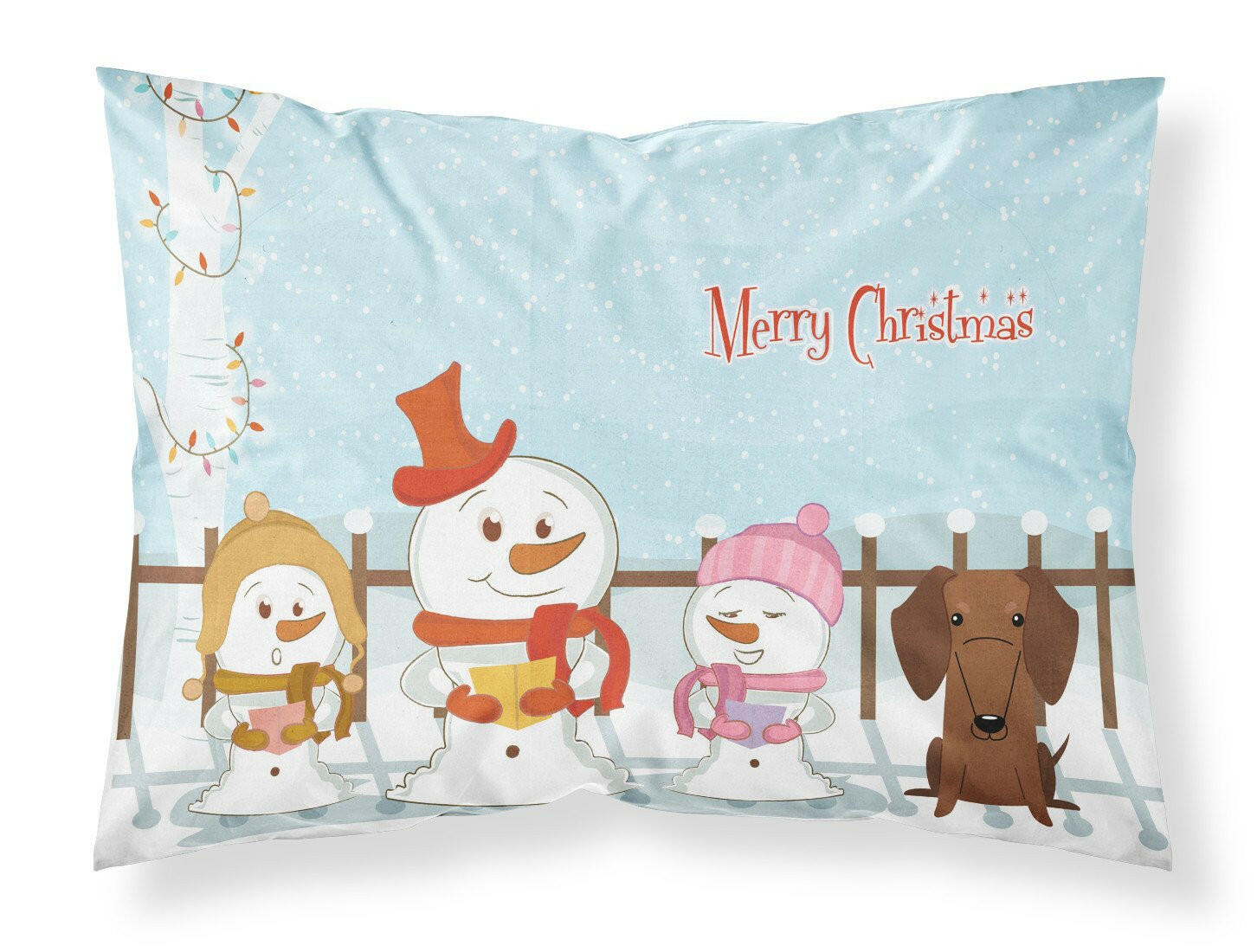 Merry Christmas Carolers Dachshund Red Brown Standard Pillowcase Lightweight Super Soft Easy Care Decorative Artwork Pillowcase, Standard