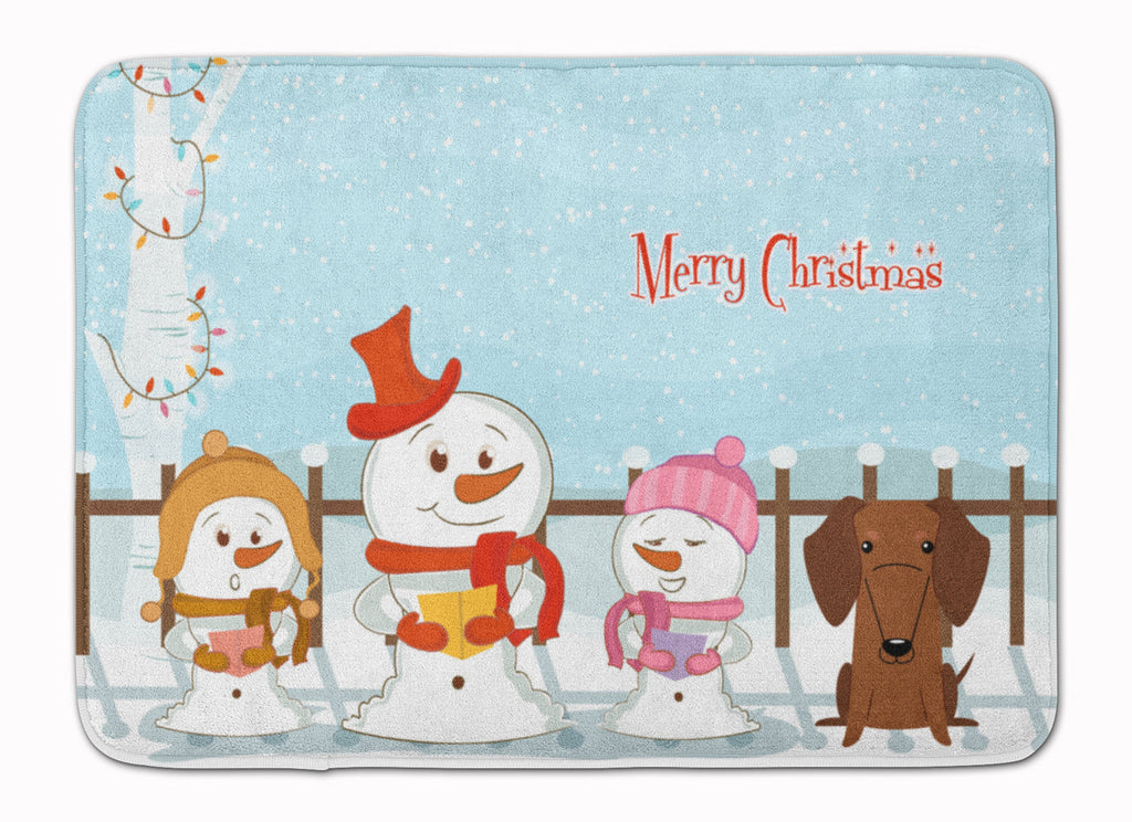 Merry Christmas Carolers Dachshund Red Brown Memory Foam Kitchen Mat Machine Washable Anti-Fatigue Cushion Comfort Bath or Kitchen Rug
