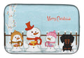 Merry Christmas Carolers Dachshund Black Tan Dish Drying Mat Absorbent Dish Drying Mat Pad for Kitchen Counter Dish Drainer Mat for Countertop, 14 x 21", Multicolor