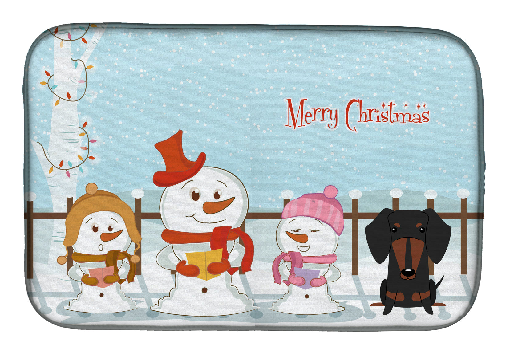 Merry Christmas Carolers Dachshund Black Tan Dish Drying Mat Absorbent Dish Drying Mat Pad for Kitchen Counter Dish Drainer Mat for Countertop, 14 x 21", Multicolor
