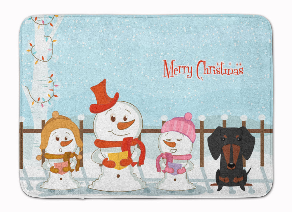 Merry Christmas Carolers Dachshund Black Tan Memory Foam Kitchen Mat Machine Washable Anti-Fatigue Cushion Comfort Bath or Kitchen Rug