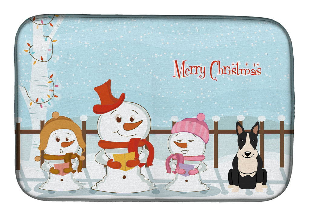 Merry Christmas Carolers Bull Terrier Black White Dish Drying Mat Absorbent Dish Drying Mat Pad for Kitchen Counter Dish Drainer Mat for Countertop, 14 x 21", Multicolor