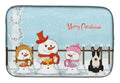 Merry Christmas Carolers Bull Terrier Black White Dish Drying Mat Absorbent Dish Drying Mat Pad for Kitchen Counter Dish Drainer Mat for Countertop, 14 x 21", Multicolor
