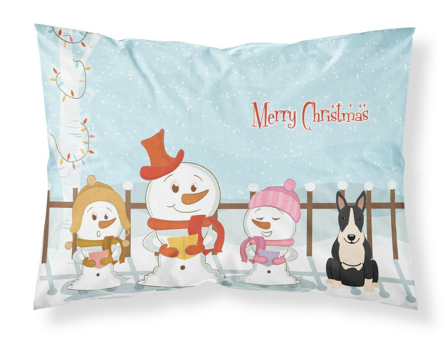 Merry Christmas Carolers Bull Terrier Black White Standard Pillowcase Lightweight Super Soft Easy Care Decorative Artwork Pillowcase, Standard
