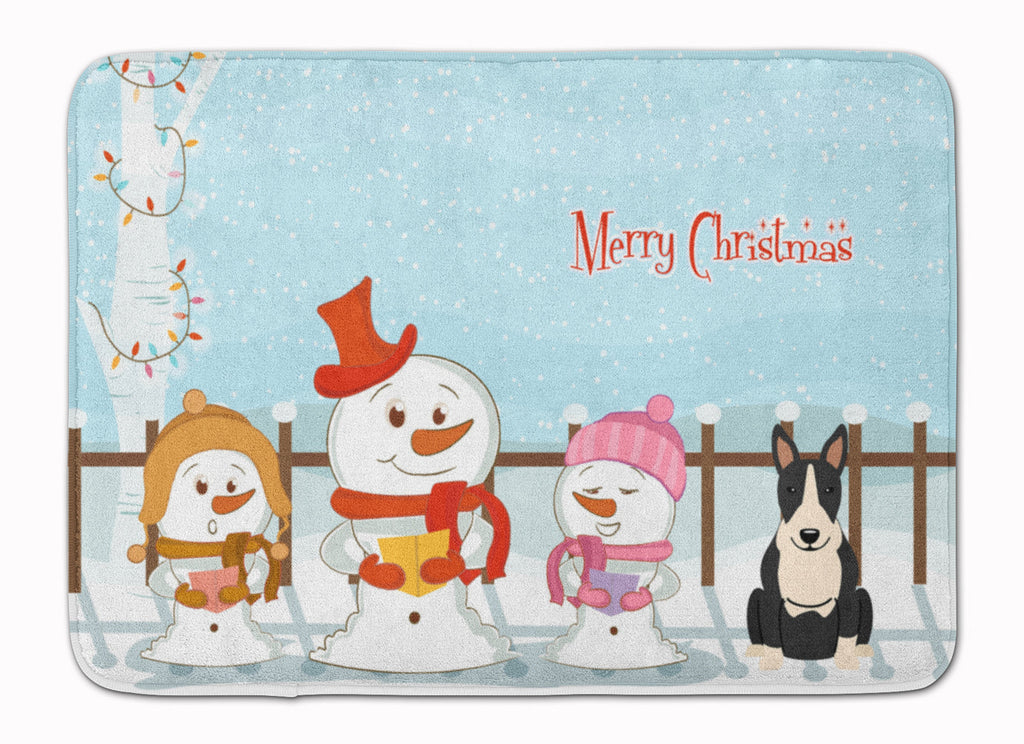 Merry Christmas Carolers Bull Terrier Black White Memory Foam Kitchen Mat Machine Washable Anti-Fatigue Cushion Comfort Bath or Kitchen Rug