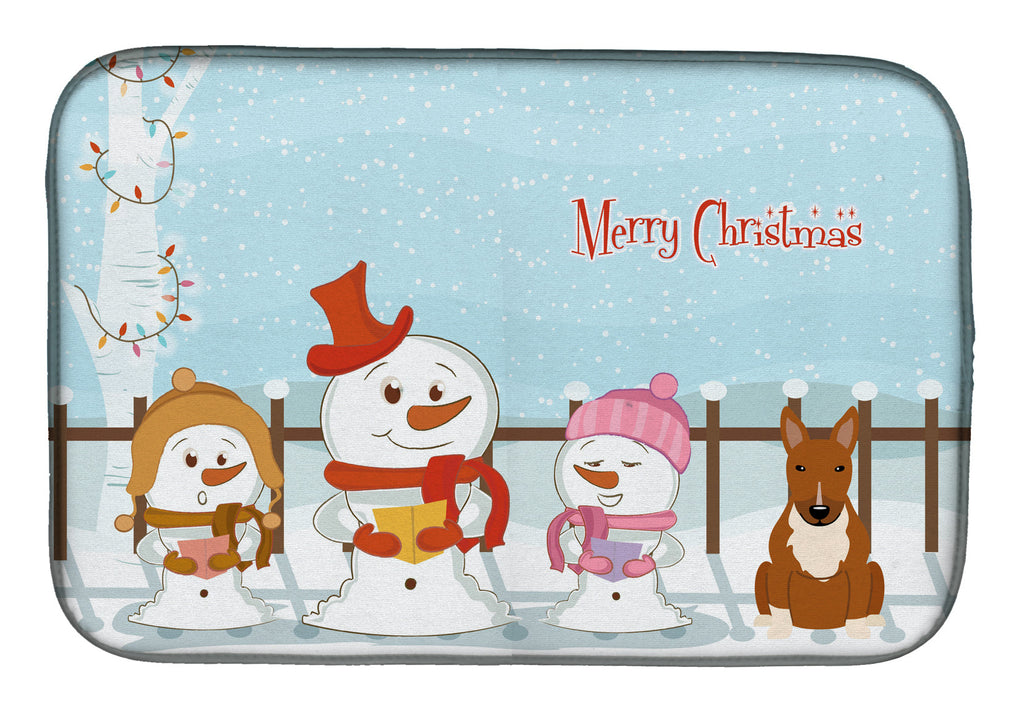 Merry Christmas Carolers Bull Terrier Red Dish Drying Mat Absorbent Dish Drying Mat Pad for Kitchen Counter Dish Drainer Mat for Countertop, 14 x 21", Multicolor