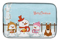 Merry Christmas Carolers Bull Terrier Red Dish Drying Mat Absorbent Dish Drying Mat Pad for Kitchen Counter Dish Drainer Mat for Countertop, 14 x 21", Multicolor