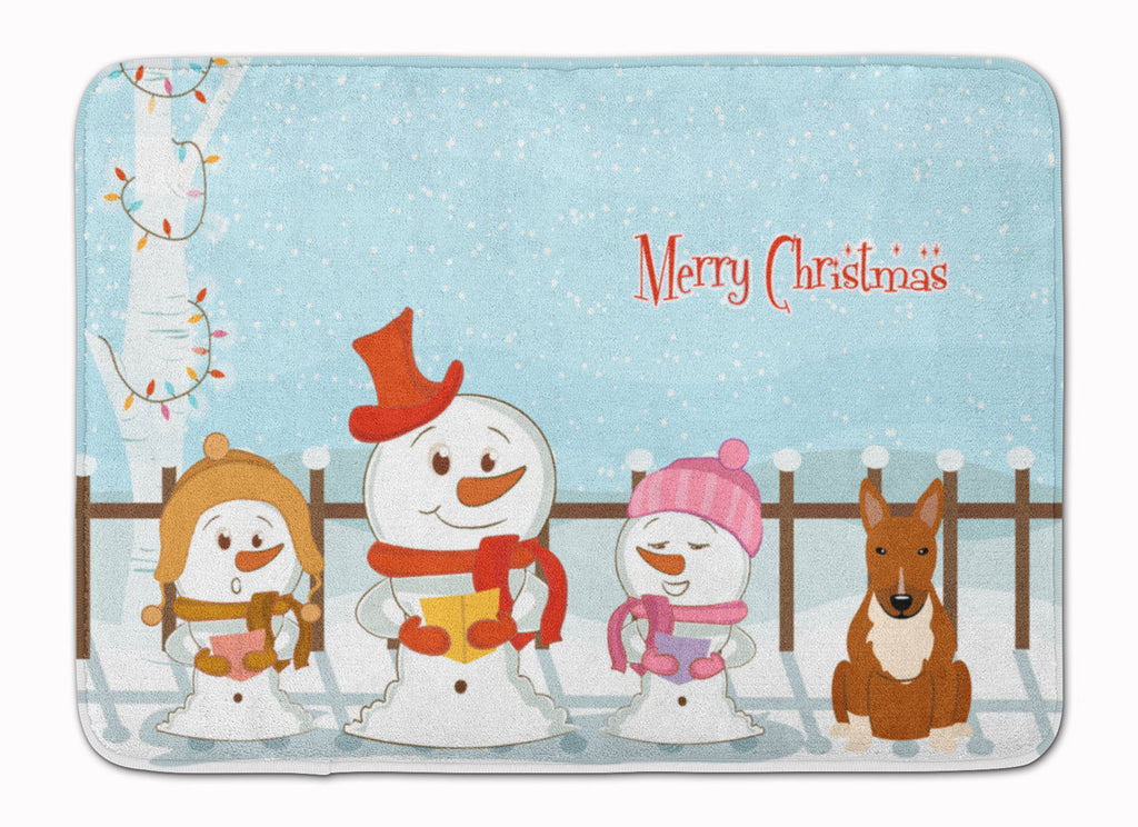 Merry Christmas Carolers Bull Terrier Red Memory Foam Kitchen Mat Machine Washable Anti-Fatigue Cushion Comfort Bath or Kitchen Rug