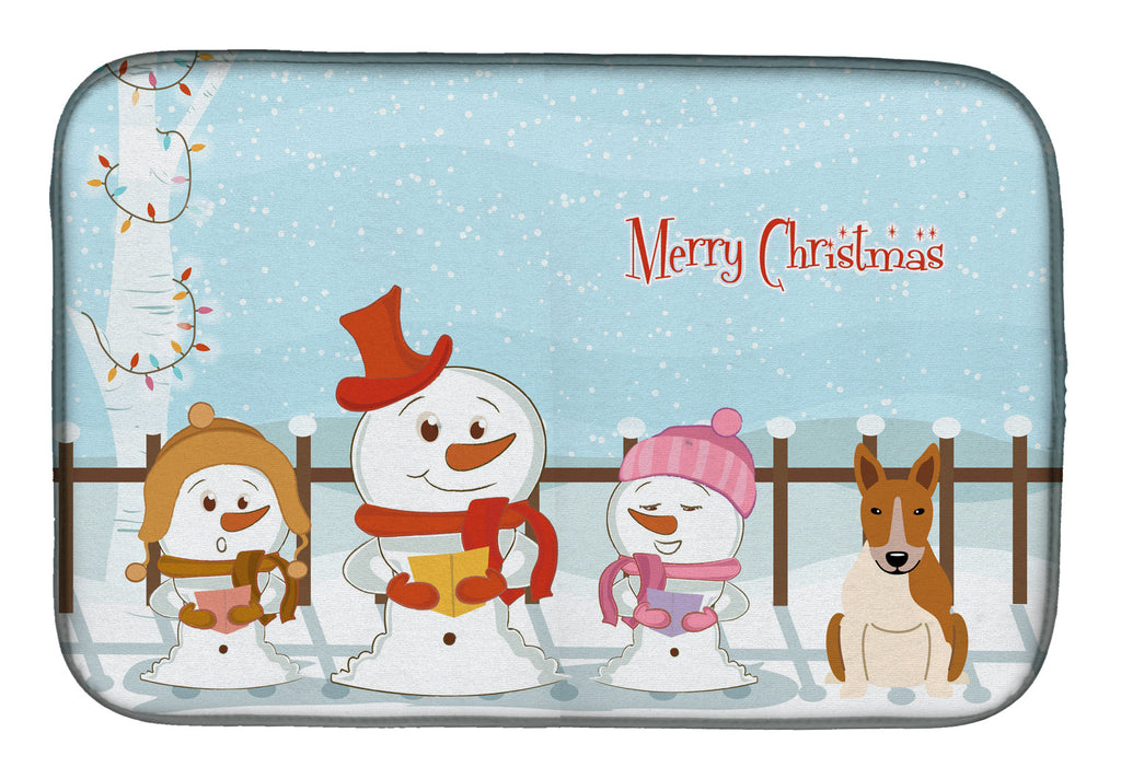 Merry Christmas Carolers Bull Terrier Red White Dish Drying Mat Absorbent Dish Drying Mat Pad for Kitchen Counter Dish Drainer Mat for Countertop, 14 x 21", Multicolor
