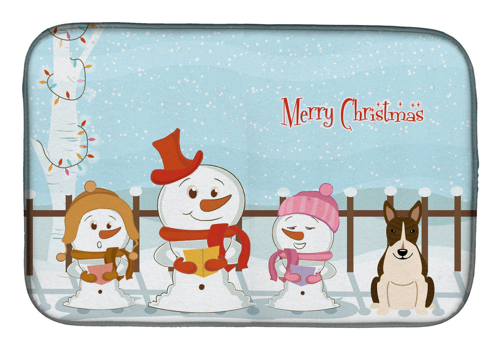 Merry Christmas Carolers Bull Terrier Dark Brindle Dish Drying Mat Absorbent Dish Drying Mat Pad for Kitchen Counter Dish Drainer Mat for Countertop, 14 x 21", Multicolor