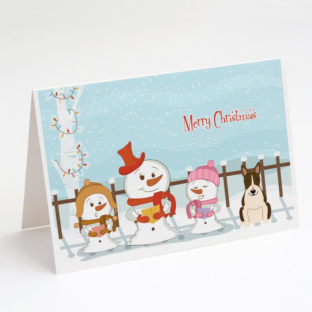 Merry Christmas Carolers Bull Terrier Dark Brindle Greeting Cards Pack of 8 Blank Cards with Envelopes Whimsical A7 Size 5x7