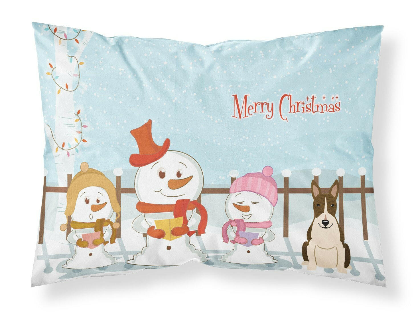 Merry Christmas Carolers Bull Terrier Dark Brindle Standard Pillowcase Lightweight Super Soft Easy Care Decorative Artwork Pillowcase, Standard