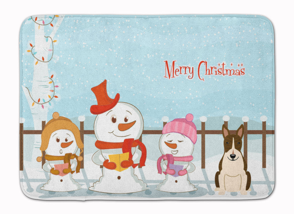 Merry Christmas Carolers Bull Terrier Dark Brindle Memory Foam Kitchen Mat Machine Washable Anti-Fatigue Cushion Comfort Bath or Kitchen Rug