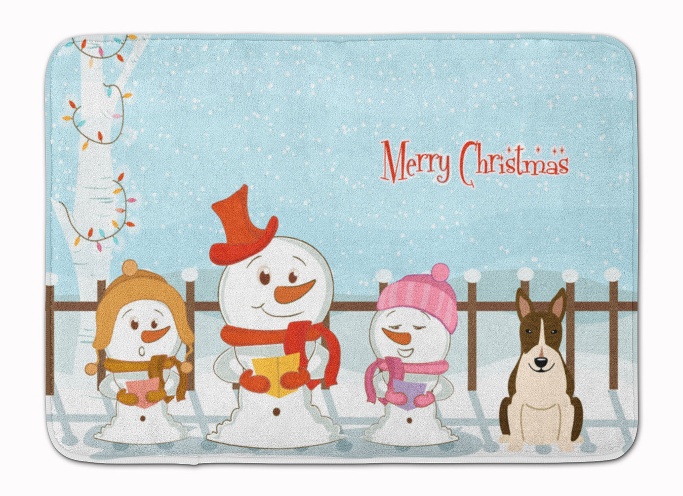 Merry Christmas Carolers Bull Terrier Dark Brindle Memory Foam Kitchen Mat Machine Washable Anti-Fatigue Cushion Comfort Bath or Kitchen Rug