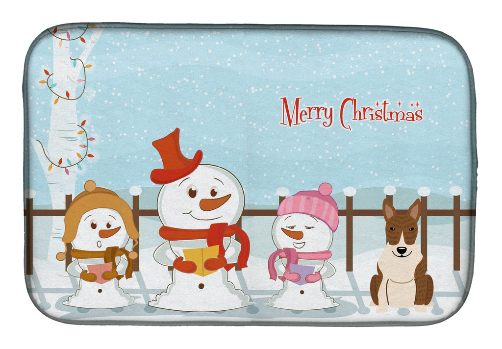 Merry Christmas Carolers Bull Terrier Brindle Dish Drying Mat Absorbent Dish Drying Mat Pad for Kitchen Counter Dish Drainer Mat for Countertop, 14 x 21", Multicolor