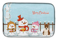 Merry Christmas Carolers Bull Terrier Brindle Dish Drying Mat Absorbent Dish Drying Mat Pad for Kitchen Counter Dish Drainer Mat for Countertop, 14 x 21", Multicolor
