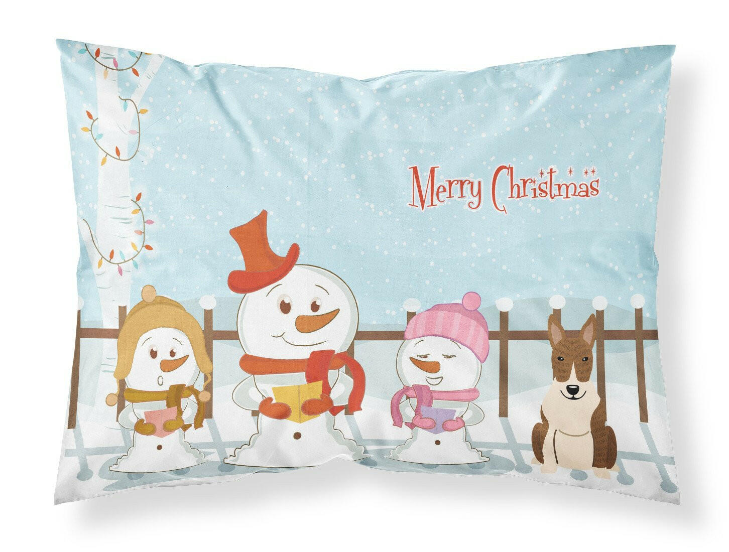 Merry Christmas Carolers Bull Terrier Brindle Standard Pillowcase Lightweight Super Soft Easy Care Decorative Artwork Pillowcase, Standard