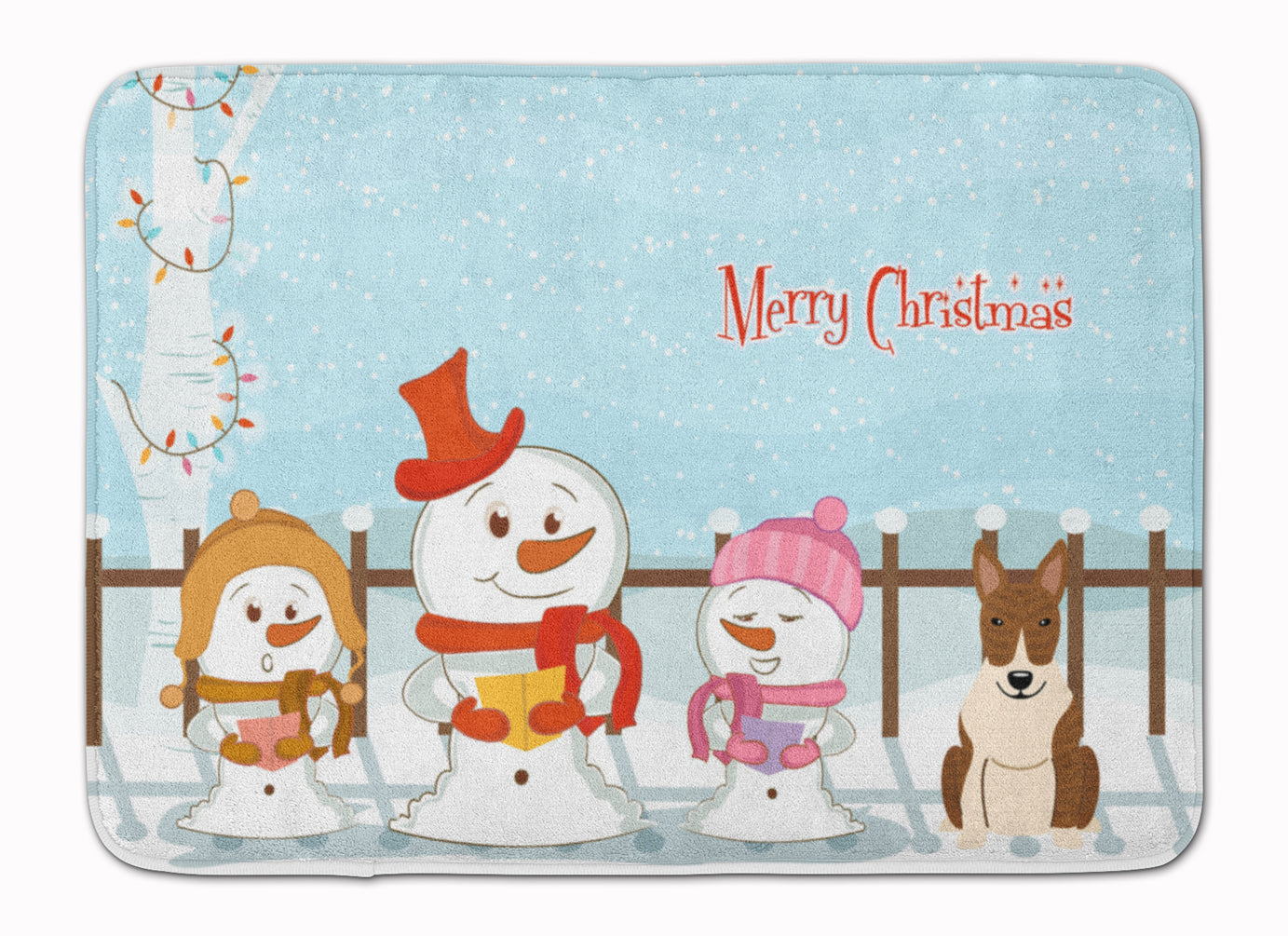 Merry Christmas Carolers Bull Terrier Brindle Memory Foam Kitchen Mat Machine Washable Anti-Fatigue Cushion Comfort Bath or Kitchen Rug