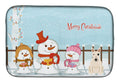 Merry Christmas Carolers Bull Terrier White Dish Drying Mat Absorbent Dish Drying Mat Pad for Kitchen Counter Dish Drainer Mat for Countertop, 14 x 21", Multicolor