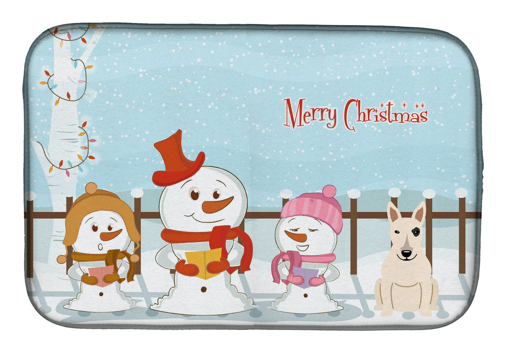 Merry Christmas Carolers Bull Terrier White Dish Drying Mat Absorbent Dish Drying Mat Pad for Kitchen Counter Dish Drainer Mat for Countertop, 14 x 21", Multicolor