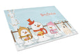 Merry Christmas Carolers Bull Terrier White Cutting Board Tempered Glass Kitchen Cutting Surface, Heat Resistant Chopping, Non-Slip Feet, Food Prep & Serving