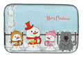 Merry Christmas Carolers Chow Chow Blue Dish Drying Mat Absorbent Dish Drying Mat Pad for Kitchen Counter Dish Drainer Mat for Countertop, 14 x 21", Multicolor