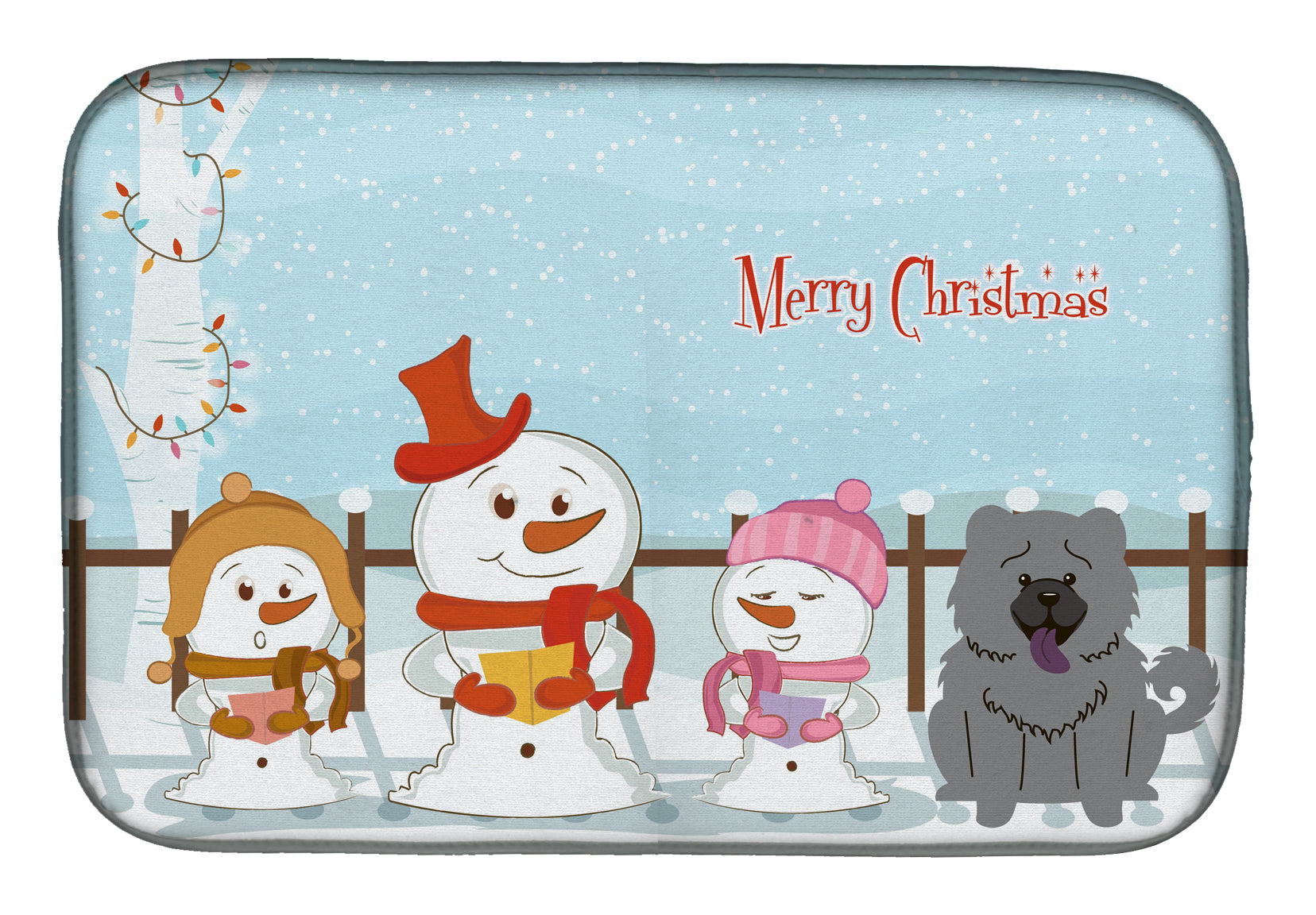 Merry Christmas Carolers Chow Chow Blue Dish Drying Mat Absorbent Dish Drying Mat Pad for Kitchen Counter Dish Drainer Mat for Countertop, 14 x 21", Multicolor