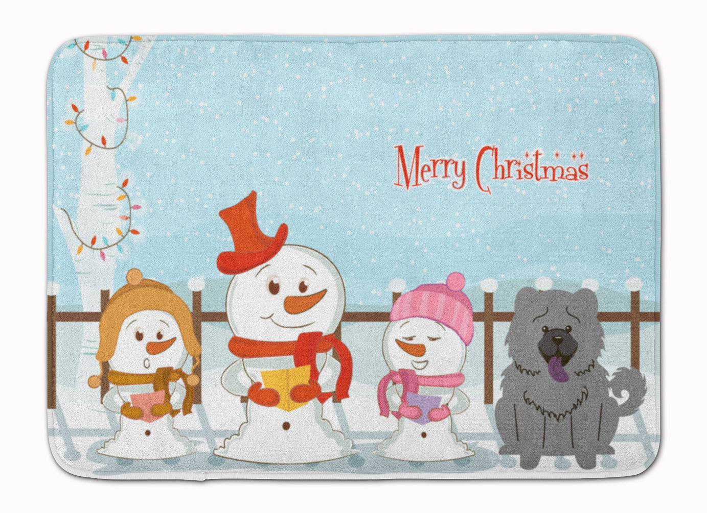 Merry Christmas Carolers Chow Chow Blue Memory Foam Kitchen Mat Machine Washable Anti-Fatigue Cushion Comfort Bath or Kitchen Rug