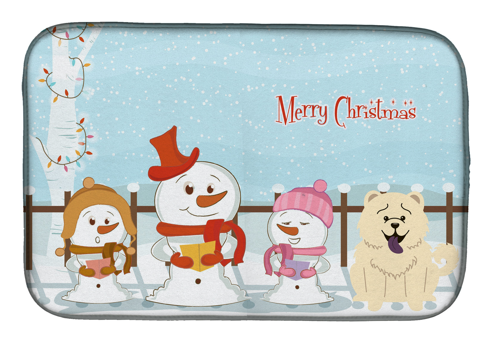 Merry Christmas Carolers Chow Chow White Dish Drying Mat Absorbent Dish Drying Mat Pad for Kitchen Counter Dish Drainer Mat for Countertop, 14 x 21", Multicolor