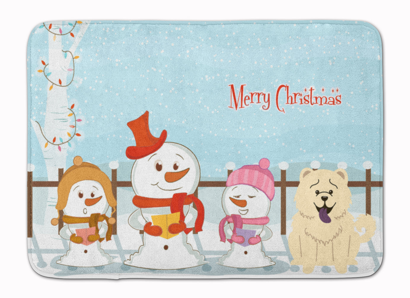 Merry Christmas Carolers Chow Chow White Memory Foam Kitchen Mat Machine Washable Anti-Fatigue Cushion Comfort Bath or Kitchen Rug